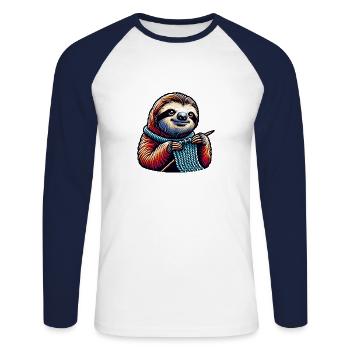 Cute Sloth Knitting Enthusiastically Design - Unisex Long Sleeve Baseball T-Shirt - white/navy - Front - Nik (191cm)