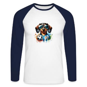 Teckel Joueur de football Fan de chien viennois - T-shirt baseball manches longues Homme - blanc/marine - Devant - Nik (191cm)