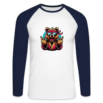 Cool Karate Bear With Sunglasses And Headband - Unisex Long Sleeve Baseball T-Shirt - white/navy - Front - Nik (191cm)