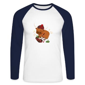 Cornemuse de jeu Highland Cattle - Orange - T-shirt baseball manches longues Homme - blanc/marine - Devant - Nik (191cm)