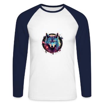 Cercle de loup cosmique - T-shirt baseball manches longues Homme - blanc/marine - Devant - Nik (191cm)