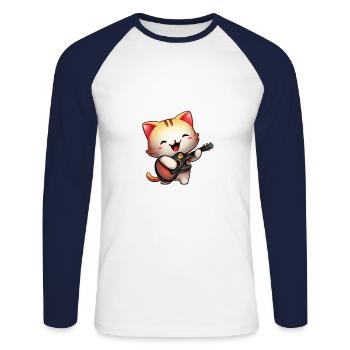 Katzen Gitarristin - Unisex Baseballshirt langarm - Weiß/Navy - Vorne - Nik (191cm)