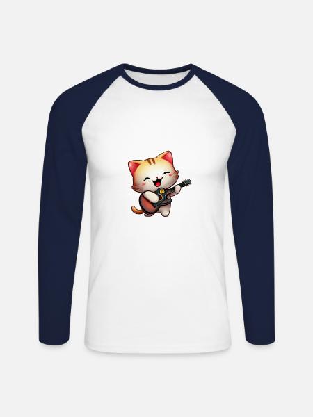 Guitariste de chat - T-shirt baseball manches longues Homme - blanc/marine