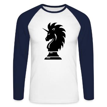 Springer Schach Pferd Einhorn - Unisex Baseballshirt langarm - Weiß/Navy - Vorne - Nik (191cm)