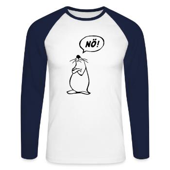 Nö Maus schwarz NÖ - Unisex Baseballshirt langarm - Weiß/Navy - Vorne - Nik (191cm)