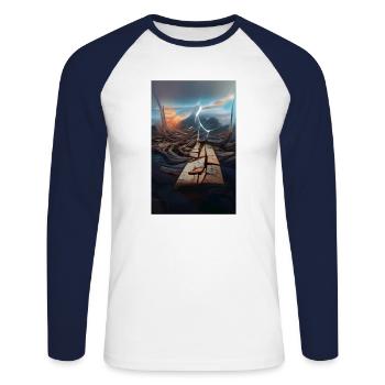 End of the world - Unisex Baseballshirt langarm - Weiß/Navy - Vorne - Nik (191cm)