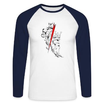 Roi et Lion - T-shirt baseball manches longues Homme - blanc/marine - Devant - Nik (191cm)