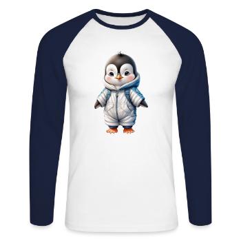 Hiver Mignon Pingouin Retour à l’école - T-shirt baseball manches longues Homme - blanc/marine - Devant - Nik (191cm)