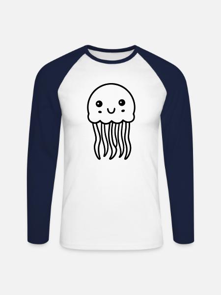 Qualle - Unisex Baseballshirt langarm - Weiß/Navy