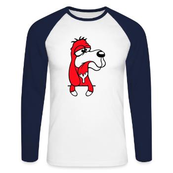 Dog Behind Wall Fence Drooling Spit Tongue Funny - Unisex Long Sleeve Baseball T-Shirt - white/navy - Front - Nik (191cm)