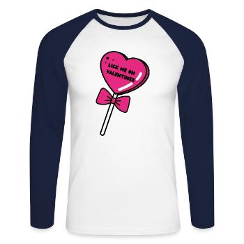 Sucette Saint-Valentin.Un cadeau intéressant pour la Saint-Valentin - T-shirt baseball manches longues Homme - blanc/marine - Devant - Nik (191cm)