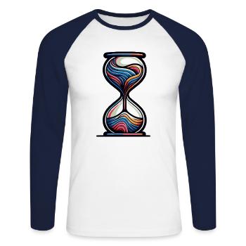 Colorful hourglass with modern aesthetics - Unisex Long Sleeve Baseball T-Shirt - white/navy - Front - Nik (191cm)