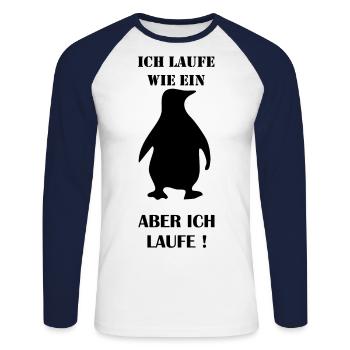 Pinguin laufe - laufen - Unisex Baseballshirt langarm - Weiß/Navy - Vorne - Nik (191cm)