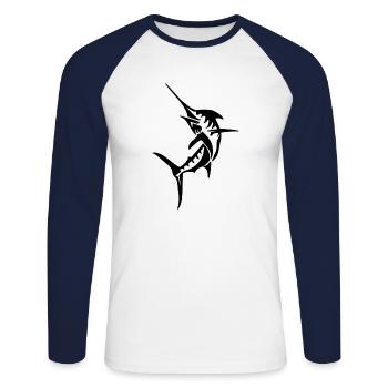 Espadon Bleu Marlin Haute Mer Poisson Big Game - T-shirt baseball manches longues Homme - blanc/marine - Devant - Nik (191cm)
