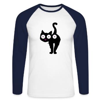 Chat à trois yeux ou ... - T-shirt baseball manches longues Homme - blanc/marine - Devant - Nik (191cm)