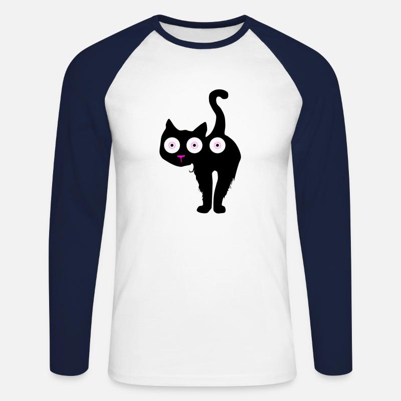 Katze mit drei Augen oder... - Unisex Baseballshirt langarm - Weiß/Navy