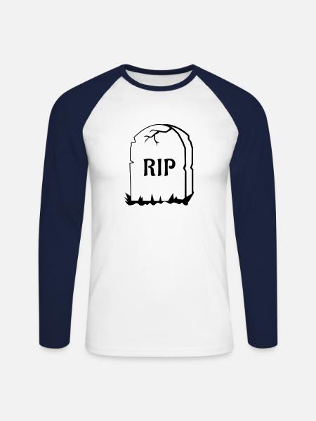 Rest in Peace gravestone - Unisex Long Sleeve Baseball T-Shirt - white/navy