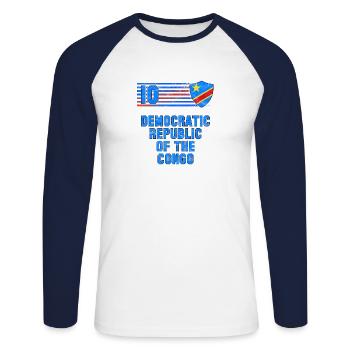 Democratic Republic of Congo Football Team - Unisex Long Sleeve Baseball T-Shirt - white/navy - Front - Nik (191cm)