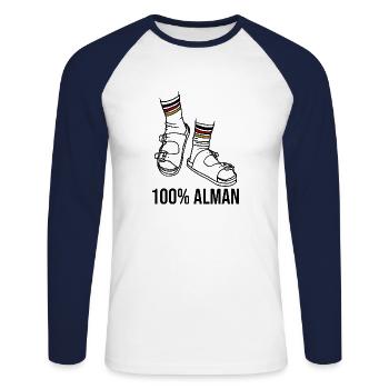 Stereotyp Deutsch Alman - Unisex Baseballshirt langarm - Weiß/Navy - Vorne - Nik (191cm)