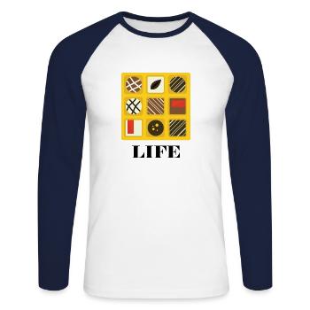 Box of Chocolates - Forrest Gump - Unisex Long Sleeve Baseball T-Shirt - white/navy - Front - Nik (191cm)