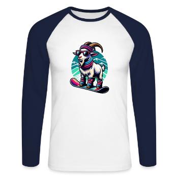 Ziege Snowboard Winter Abenteuer Design - Unisex Baseballshirt langarm - Weiß/Navy - Vorne - Nik (191cm)