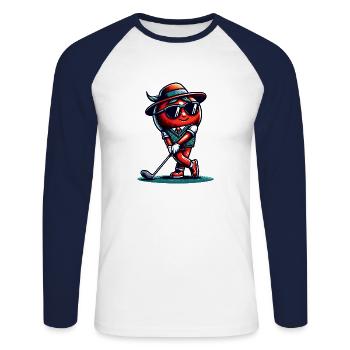 Fun golf tomato swings with style - Unisex Long Sleeve Baseball T-Shirt - white/navy - Front - Nik (191cm)