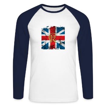 Britischer König Krönung Charles England Flagge - Unisex Baseballshirt langarm - Weiß/Navy - Vorne - Nik (191cm)