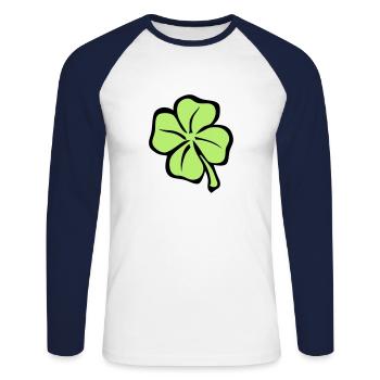 trefle 4 feuille porte bonheur 1 - T-shirt baseball manches longues Homme - blanc/marine - Devant - Nik (191cm)