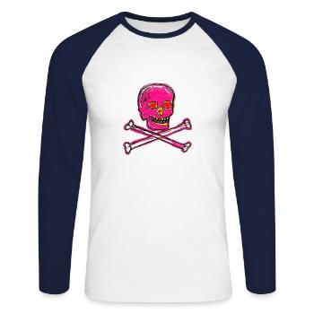 Calavera Skull Art - Unisex Long Sleeve Baseball T-Shirt - white/navy - Front - Nik (191cm)