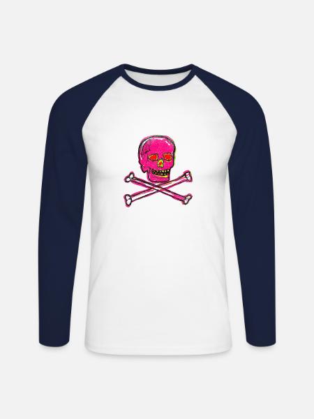 Calavera Skull Art - Unisex Long Sleeve Baseball T-Shirt - white/navy
