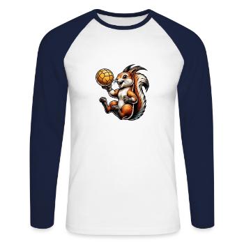 Handball, Sports, Écureuil, Noix, Amoureux Des Animaux - T-shirt baseball manches longues Homme - blanc/marine - Devant - Nik (191cm)