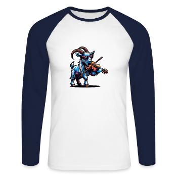 Goat with violin and sunglasses design - Unisex Long Sleeve Baseball T-Shirt - white/navy - Front - Nik (191cm)