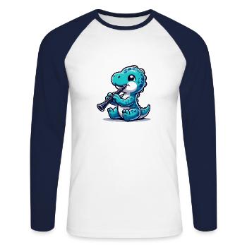 Dino Flötist Niedliches Design - Unisex Baseballshirt langarm - Weiß/Navy - Vorne - Nik (191cm)