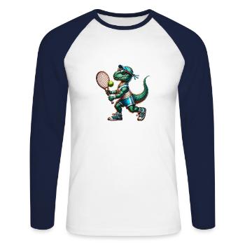 Dinosaur Dino Boy Tennis Player Sport - Unisex Baseballshirt langarm - Weiß/Navy - Vorne - Nik (191cm)