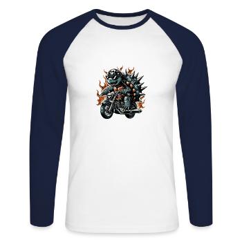 Turtle on motorcycle with flames - Unisex Long Sleeve Baseball T-Shirt - white/navy - Front - Nik (191cm)