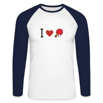 I love table tennis/ping pong - Unisex Long Sleeve Baseball T-Shirt - white/navy - Front - Nik (191cm)