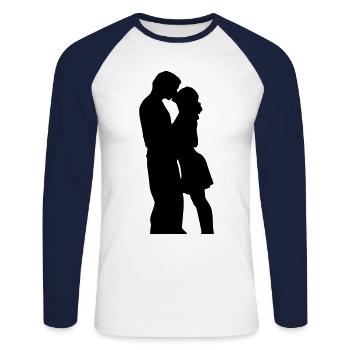 Couple kissing - Unisex Long Sleeve Baseball T-Shirt - white/navy - Front - Nik (191cm)