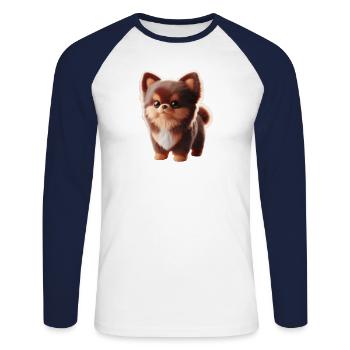 Petit chien mignon - T-shirt baseball manches longues Homme - blanc/marine - Devant - Nik (191cm)