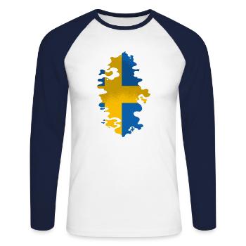 Suède Drapeau Scandinavie Drapeau suédois - T-shirt baseball manches longues Homme - blanc/marine - Devant - Nik (191cm)