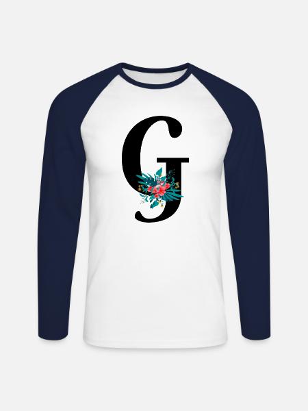 Buchstabe G geblümt - Unisex Baseballshirt langarm - Weiß/Navy