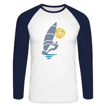 Planche à voile tribale - T-shirt baseball manches longues Homme - blanc/marine - Devant - Nik (191cm)