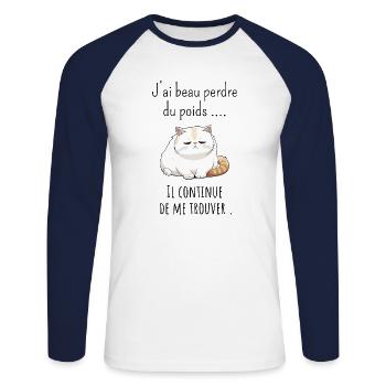 J’ai beau perdre poids il continue de me trouver - T-shirt baseball manches longues Homme - blanc/marine - Devant - Nik (191cm)