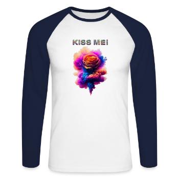 KissMe Rose - Unisex Baseballshirt langarm - Weiß/Navy - Vorne - Nik (191cm)