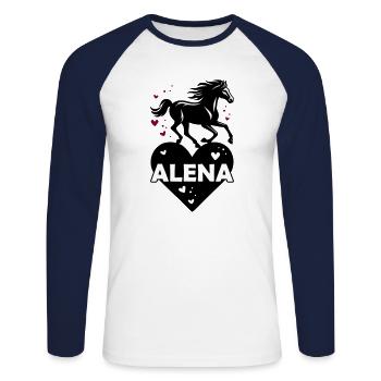 Alena Nom Prénom Pferdeherz - T-shirt baseball manches longues Homme - blanc/marine - Devant - Nik (191cm)