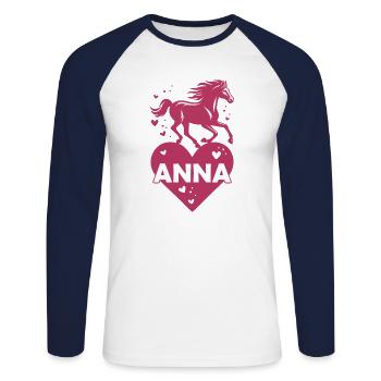 Anna Nom Prénom Pferdeherz - T-shirt baseball manches longues Homme - blanc/marine - Devant - Nik (191cm)
