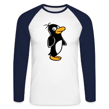 Penguin looks funny cautiously to the side - Unisex Long Sleeve Baseball T-Shirt - white/navy - Front - Nik (191cm)