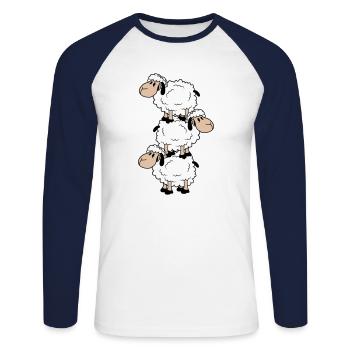 3 Schafe Turm Zirkus Akrobatik Drei Artisten Spaß - Unisex Baseballshirt langarm - Weiß/Navy - Vorne - Nik (191cm)