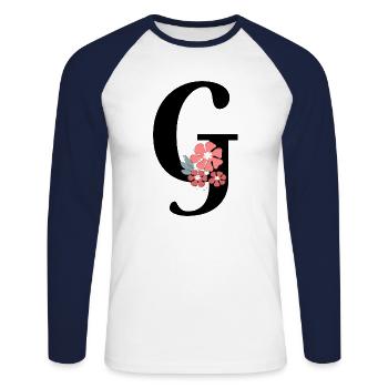 Lettre g fleurs minimalistes - T-shirt baseball manches longues Homme - blanc/marine - Devant - Nik (191cm)