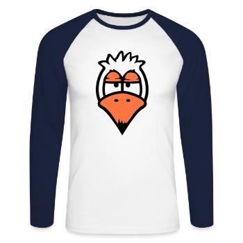 Bird looks funny, annoyed, tired, angry, frustrated - Unisex Long Sleeve Baseball T-Shirt - white/navy - Front - Nik (191cm)