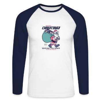 FROHER WEIHNACHTSWUNSCH 01 - Unisex Baseballshirt langarm - Weiß/Navy - Vorne - Nik (191cm)